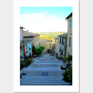 La Piaggia staircase and the Polenta well from above in Corinaldo Posters and Art